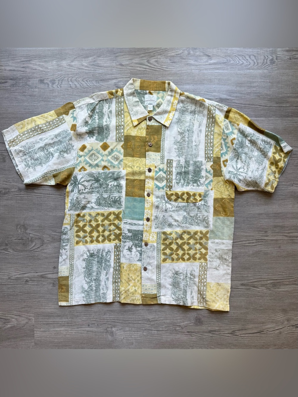 Tommy Bahama Relax XL Linen Silk Hawaiian Camp Shirt Patchwork Tropical Aloha